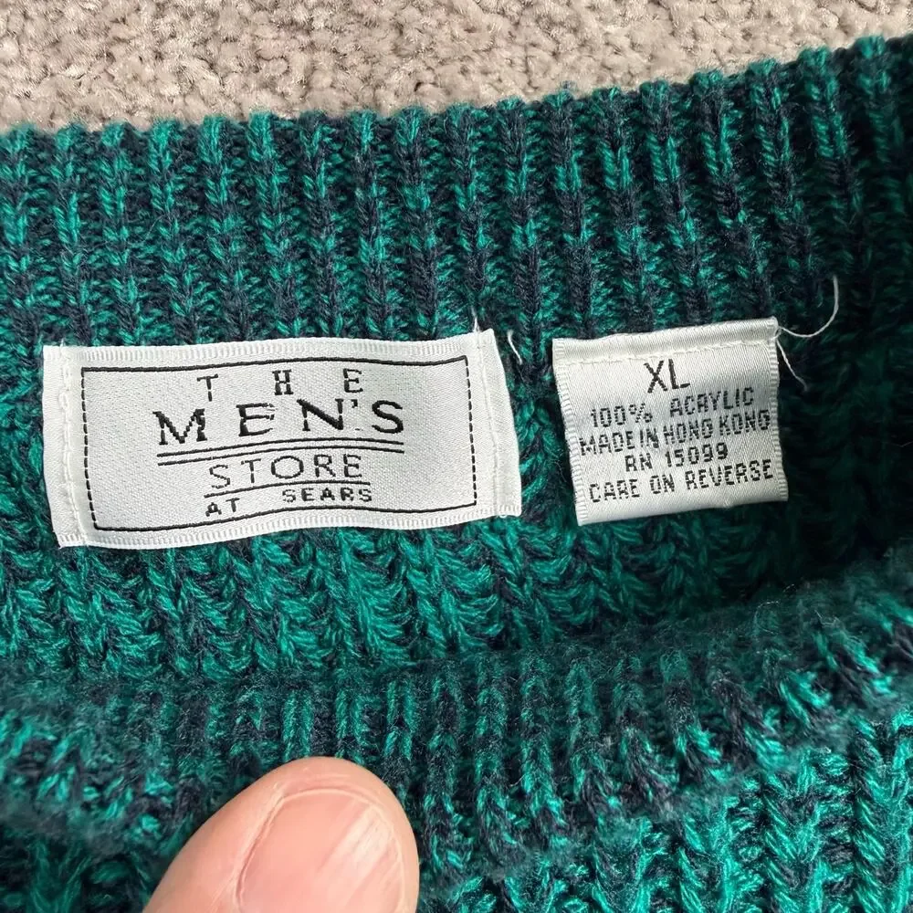 Men's Store Sears Size XL Green Striped Knit Sweater Vintage Crewneck Grandpa